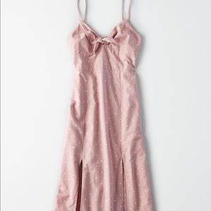 💎NEVER WORN tie-front double slit polka dot dress